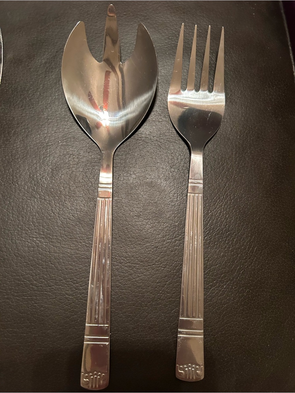 2-Piece Stainless Steel Hostess Serving Set Grooved Column Salad Fork/Meat Fork